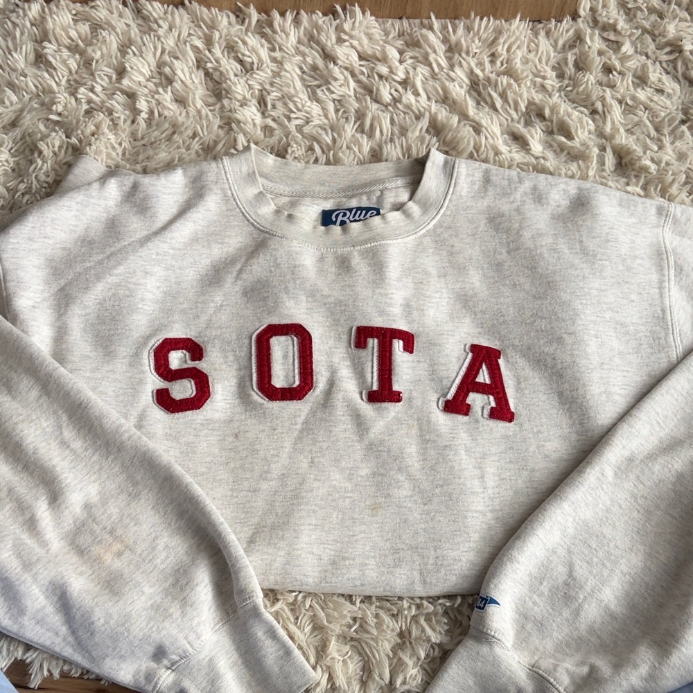 Heathered Gray Crewneck Sweatshirt with Red Lettering